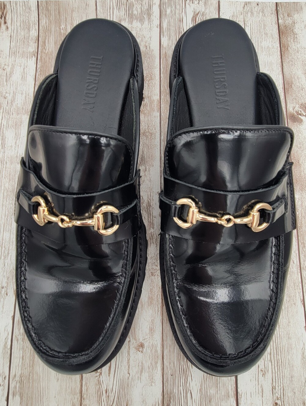 Thursday Leather Black Penny Mule Gold Hardware Women's Size 10 - Picture 13 of 16